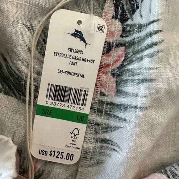 NWT Tommy Bahama 100% Linen Wide Leg Full Length Pants LARGE Everglade Oasis - Picture 4 of 6